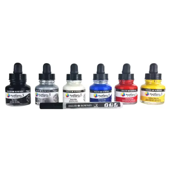 Daler-Rowney System3 Acrylic Ink Introduction Set 6/Pkg-Assorted Colors {5}