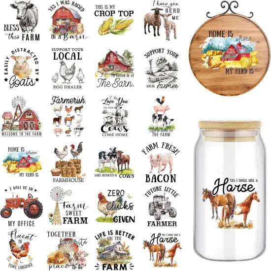 24 Sheets Farmhouse Rub on Transfer for Crafts Farm Animal {1}