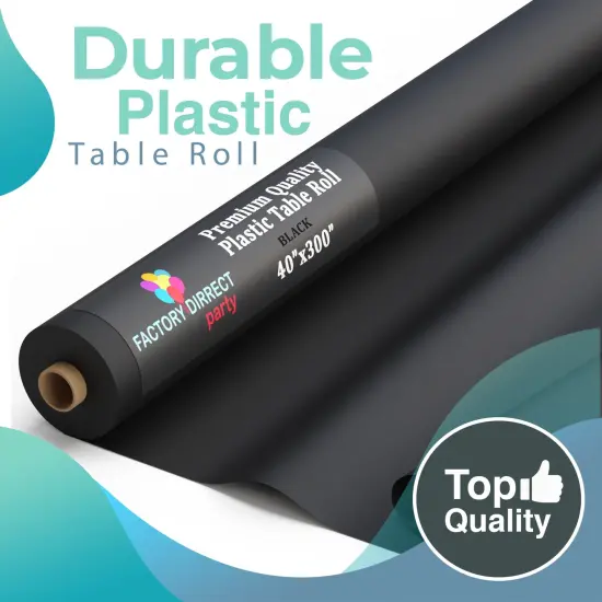 Exquisite Plastic Table Cover Roll &ndash; 40" x 300' Disposable Tablecloth Roll &ndash; Premium Thick 0.5 MIL Plastic Banquet Roll &ndash; Party Table Cover Roll for Events & Catering Black {5}