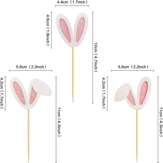 24 Pack Easter Bunny Ear Cupcake Toppers, Glitter Rabbit Ears Cupcake Picks, Easter Day Cake Toppers for Easter Theme Spring Birthday Baby Shower Party Supplies {2}