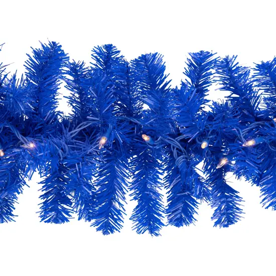 Northlight Pre-Lit Artificial Pine Christmas Garland - 9' - Royal Blue - Clear Lights {7}