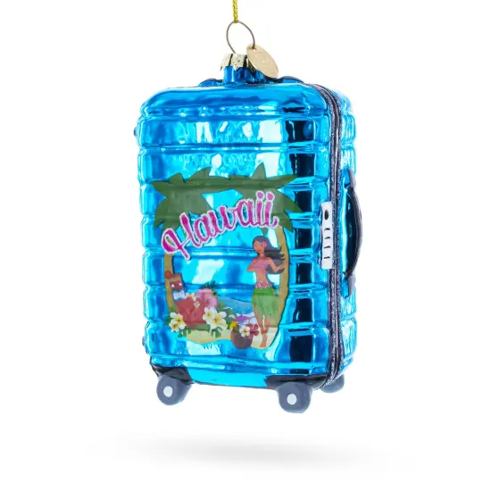 Hawaii Travel Suitcase Glass Christmas Ornament {1}