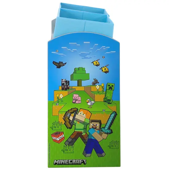 Minecraft: Play Shelf & Fabric Boxes - Storage & Organization, Toy-Games-Clothes, Green-Tan-Blue, Game Theme Design Decor, 25 x 23.6 x 11.8", Licensed {4}