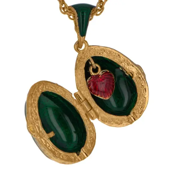 Green Enamel Crystal Cross Royal Egg Pendant Necklace {3}