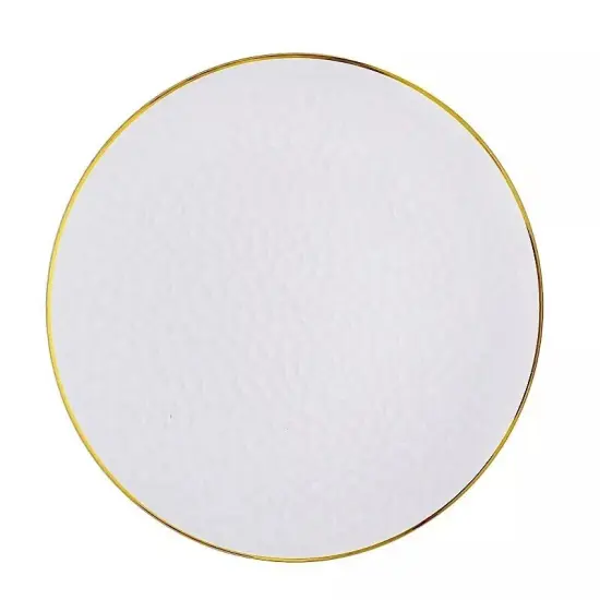 6 Clear 13 in Round Hammered Plastic CHARGER PLATES Gold Trim Party Decorations {1}