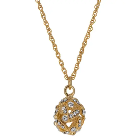 Majestic Crystal Leaves: 20-Inch Gold Tone Royal Egg Necklace {1}