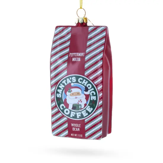 Santa&rsquo;s Choice Coffee Bag Glass Christmas Ornament {1}