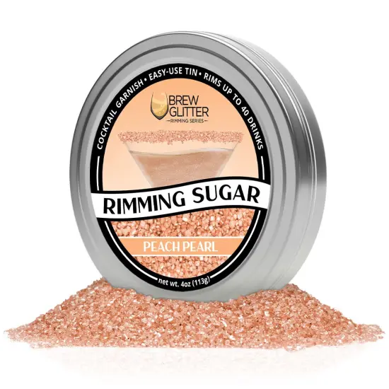 Brew Glitter - Peach Pearl Rimming Sugar (4oz, 1x Bar Tin) Cocktail Garnish for Mixed Drinks & Refreshments {4}