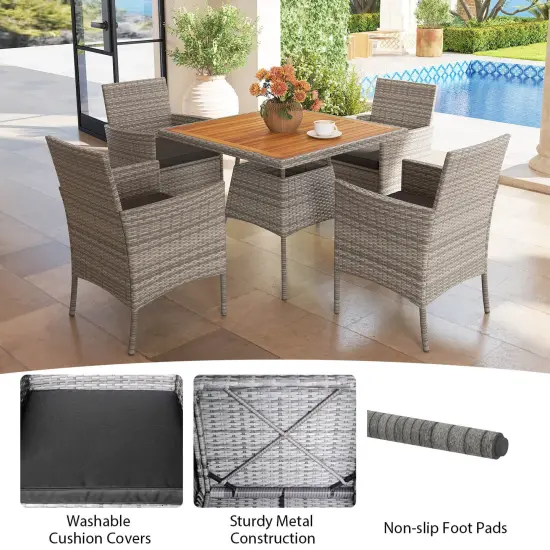 Costway 5 Pieces PE Wicker Patio Dining Set with Cushions and 1.97" Umbrella Hole {5}