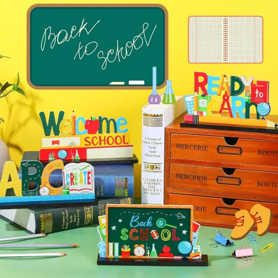 4 Pieces Back to School Wooden Table Centerpiece Decor {4}