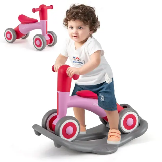 Costway 3 in 1 Rocking Horse with Detachable Balance Board and Height Adjustable Seat Grey&Blue/Pink/Navy&Yellow {1}
