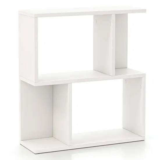 Costway 1/2 PCS 3-Tier Bookshelf Geometric Bookcase Side Table with Open Storage Display Shelf White {7}
