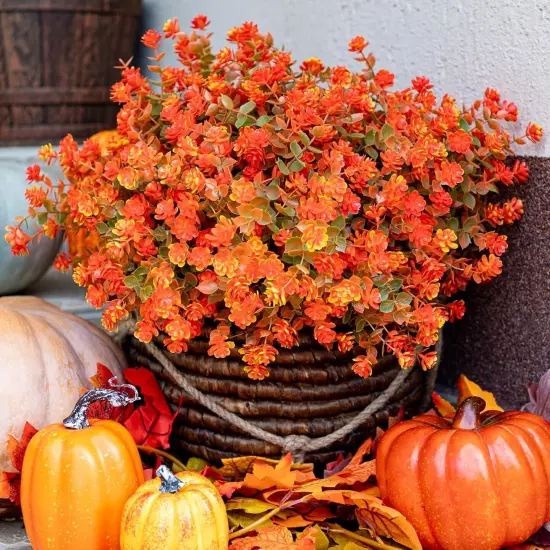 Artificial Mums Flowers Outdoor Plastic Plants - 12 Bundles {1}