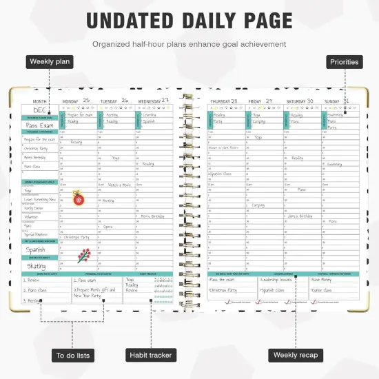 Undated Spiral Academic Planner with Clip - 8.5 x 11 (Black) {3}