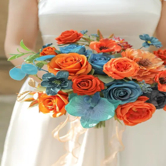 Blue Orange Fall Artificial Flowers {2}