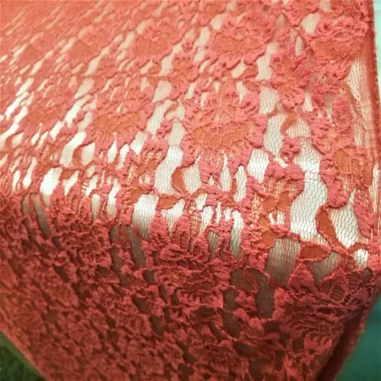 1 Yard Coral Floral Stretch Lace Fabric Soft 4-Way Elastic for Dress Bridal 59 Inches Wide {3}