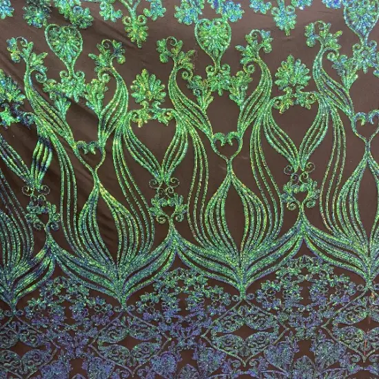 1 Yard Iridescent Green Damask Lace Fabric 48-50&rdquo; Wide Embroidered Mesh for Evening Wear & Special Occasions {1}