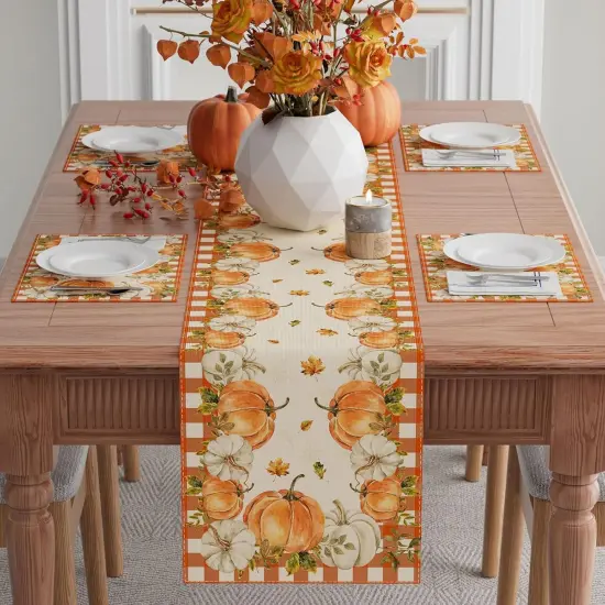 Fall Pumpkin Plaid Table Runner Table Decoration.,13x72 Inch {2}