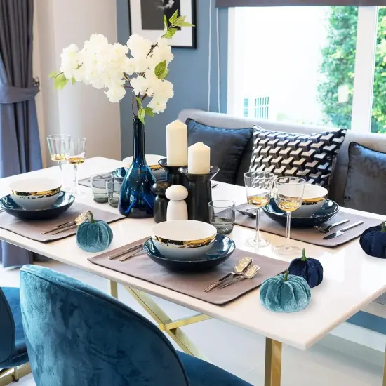12Pcs Fall Velvet Pumpkin Blue White Tabletop Decor {4}