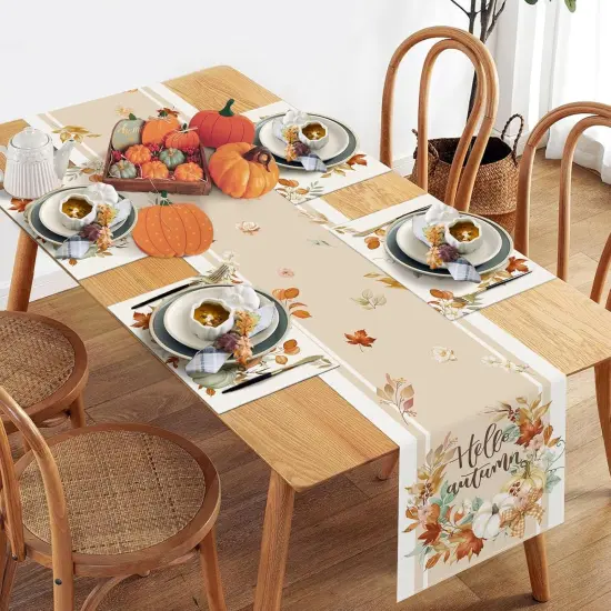 Fall Pumpkin Table Runner 13x90 Inch Hello Autumn Wreath Floral {5}