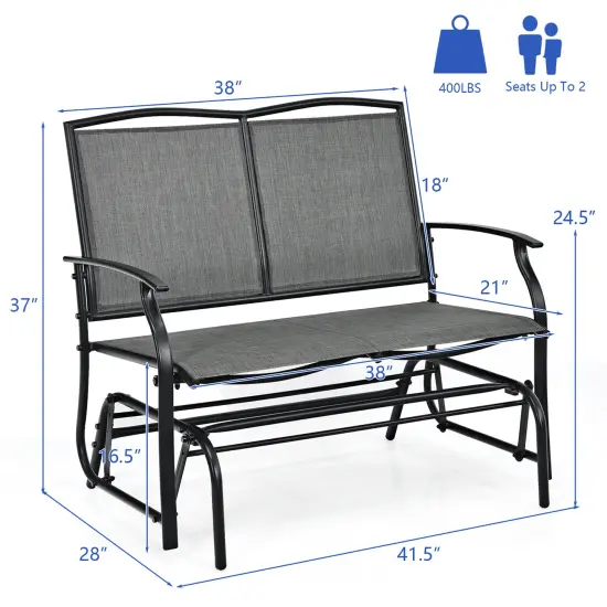 Costway Patio Glider Rocking Bench Double 2 Person Chair Loveseat Garden Grey\Black {3}