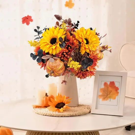 2 Packs Fall Fake Mums Pumpkin Flower Arrangements {3}