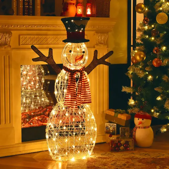 Costway Pre-Lit Standing Snowman Artificial Christmas Decoration with 80 LED Lights {2}
