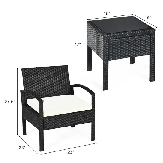 Costway 3PCS Patio Rattan Furniture Set Table & Chairs Set with Cushions Outdoor {6}