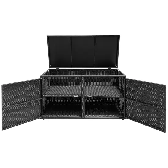 Costway 88 Gallon Garden Patio Rattan Storage Container Box Bin Shelf Black\Brown {4}