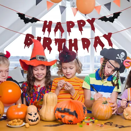 Red Glittery Happy Birthday Halloween Banner {3}
