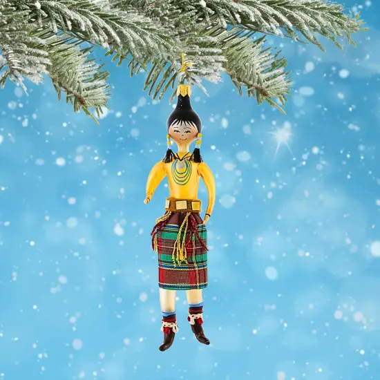 De Carlini Italian Ornaments 6.00in Winter Pines Daughter Of Holiday Gatherings, Glass, Christmas Ornament 6.0 Inch Winter Pines Daughter Of Holiday Gatherings Christmas Tree Ornament , Christmas Decor Native American Blown Yellow {4}