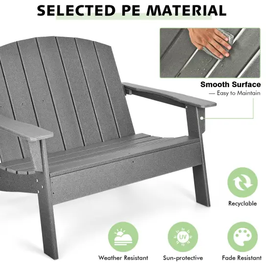 Costway 2PCS Patio Adirondack Chair Loveseat Bench HDPE Weather Resistant Grey {5}