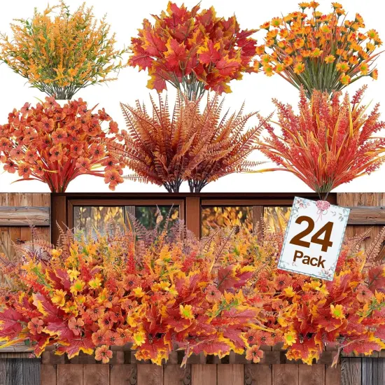 24 Bundles 6 Styles Artificial Fall Flowers Plants for Outdoors {1}