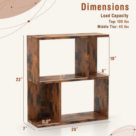 Costway 1/2 PCS 3-Tier Bookshelf Geometric Bookcase Side Table with Open Storage Display Shelf Brown {3}