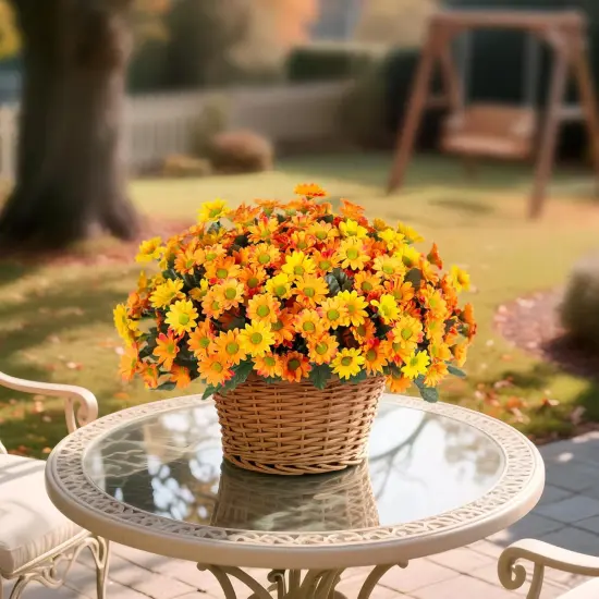 6 Bundles Faux Fall Silk Daisy Flowers - Yellow Orange {4}