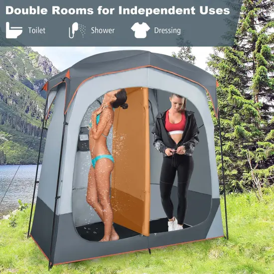 Goplus 2 Room Shower Tent Oversize Privacy Shelter Portable Dressing Toilet Outdoor Gray/Blue/Brown {11}