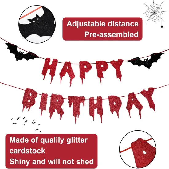 Red Glittery Happy Birthday Halloween Banner {2}