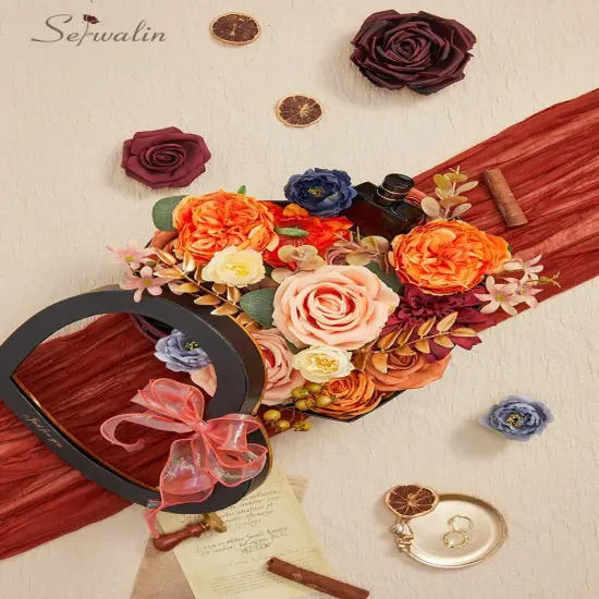 Artificial Fall Flowers Orange Burgundy Silk Flowers {5}