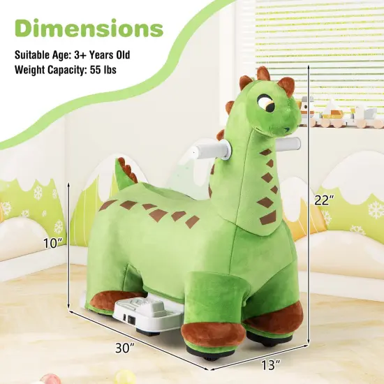 Costway 6V Kids Ride on Dinosaur with Padded Sea Foot Pedal Music Forward & Wheels {4}