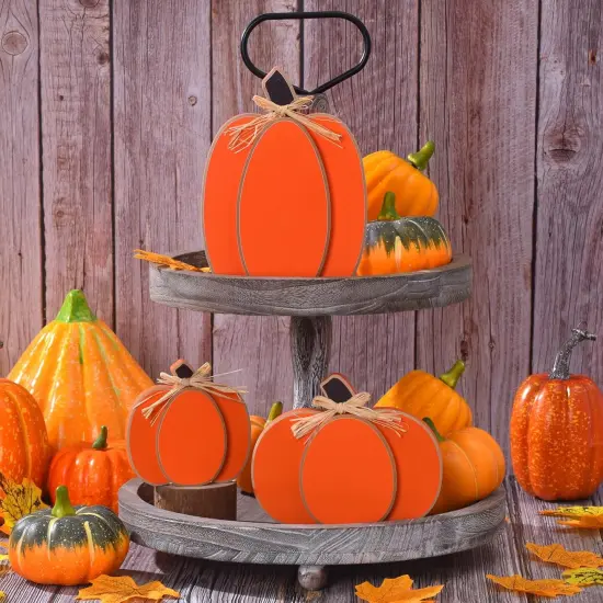 3PCs Fall Decor Wooden Pumpkin Tabletop {3}