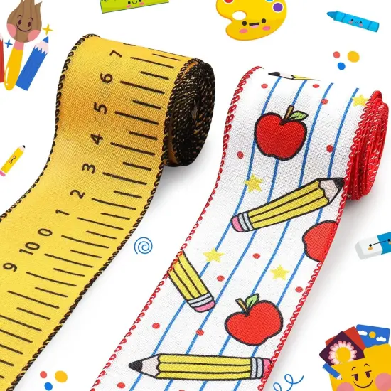 2 Rolls 10 Yards Back to School Wired Edge Ribbon {1}