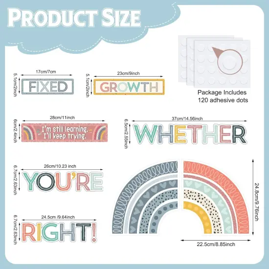 38 Pcs Rainbow Growth Mindset Posters Bulletin Board Set {3}