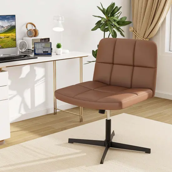 Costway Criss Cross Chair Cross-legged Office Chair with Oversized U-shaped Seat No Wheels Beige/Brown/Gray {4}