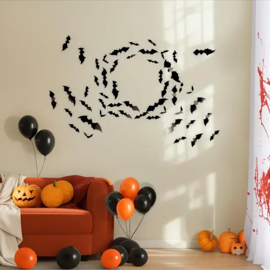 Black Bats Halloween Wall Stickers - 120pcs {3}