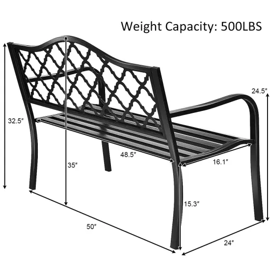 Costway 50'' Patio Garden Bench Loveseats Park Yard Furniture Decor Cast Iron Frame Black {2}