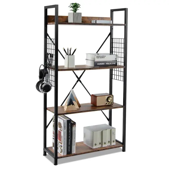Costway 4 -Tier Industrial Bookshelf Open Storage Bookcase Display Shelf for Home Office {1}