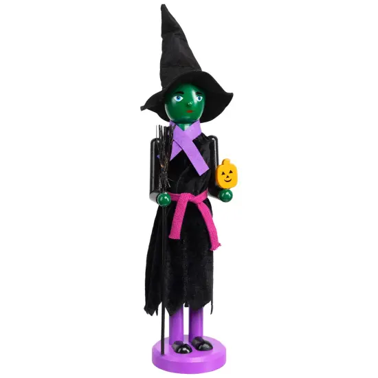Northlight Witch Halloween Nutcracker with Broom - 14" - Black and Purple {4}