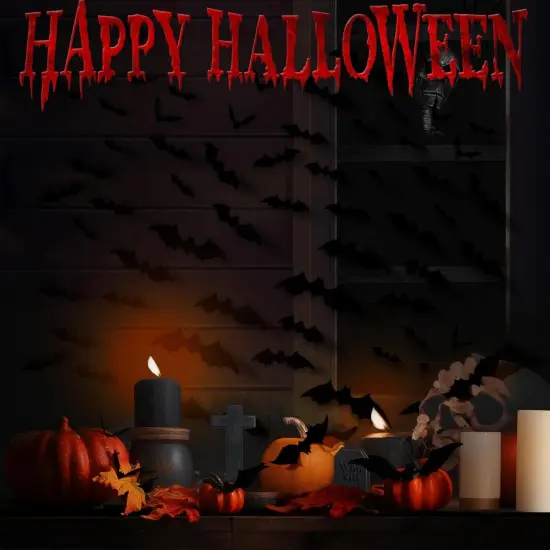 Black Bats Halloween Wall Stickers - 120pcs {5}