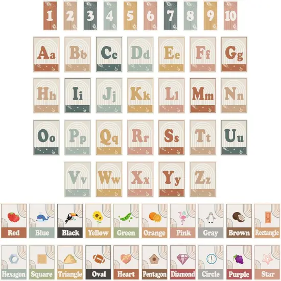56Pcs Modern Boho Alphabet Poster for Classroom Wall Decor {1}