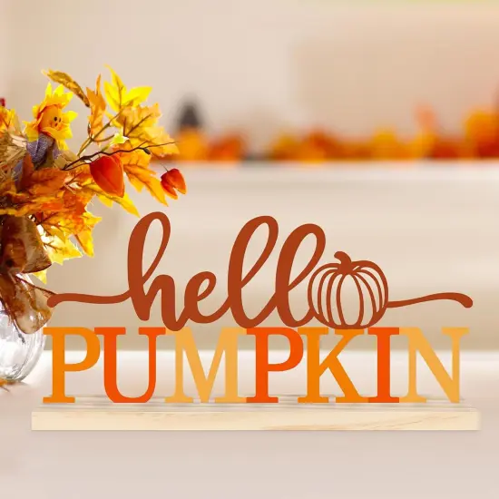 Metal Hello Pumpkin Sign Table Decor {4}